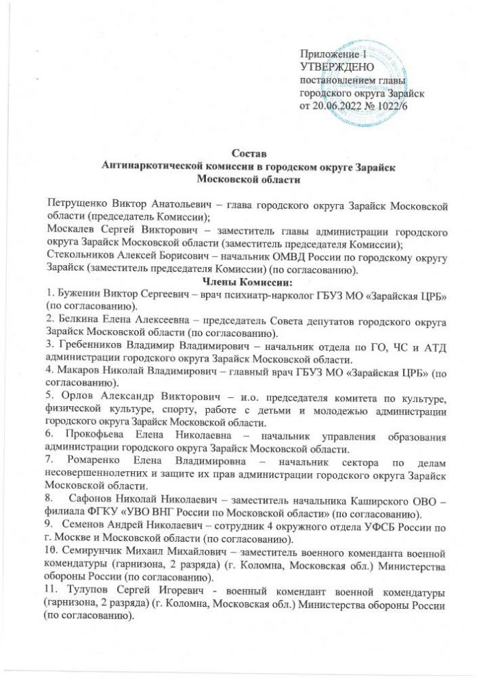 Об Антинаркотической комиссии в городском округе Зарайск Московской области