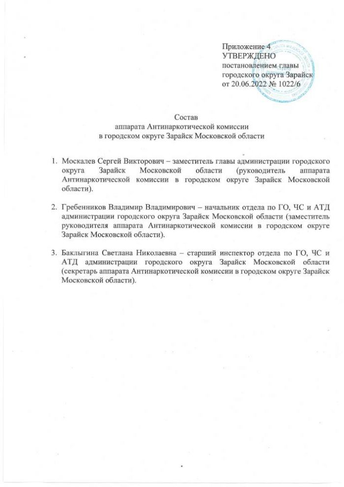 Об Антинаркотической комиссии в городском округе Зарайск Московской области