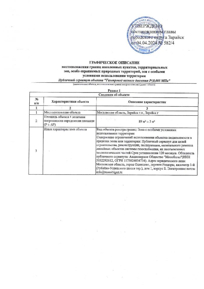 Об установлении публичного сервитута в порядке главы V.7. Земельного кодекса Российской Федерации по адресу (местоположение): Московская область, городской округ Зарайск, г. Зарайск, ул. Карла Маркса, д. 47 в пользу Акционерного общества "Мособлгаз" (ИНН 5032292612, ОГРН 1175024034734) в целях строительства, реконструкции, эксплуатации, капитального ремонта  линейных объектов системы газоснабжения, их неотъемлемых технологических частей