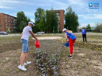 Активная молодёжь г. Зарайск организовала​ полив​ городской​ клумбы, которая находится на круговом движении возле Беспятовской рощи
